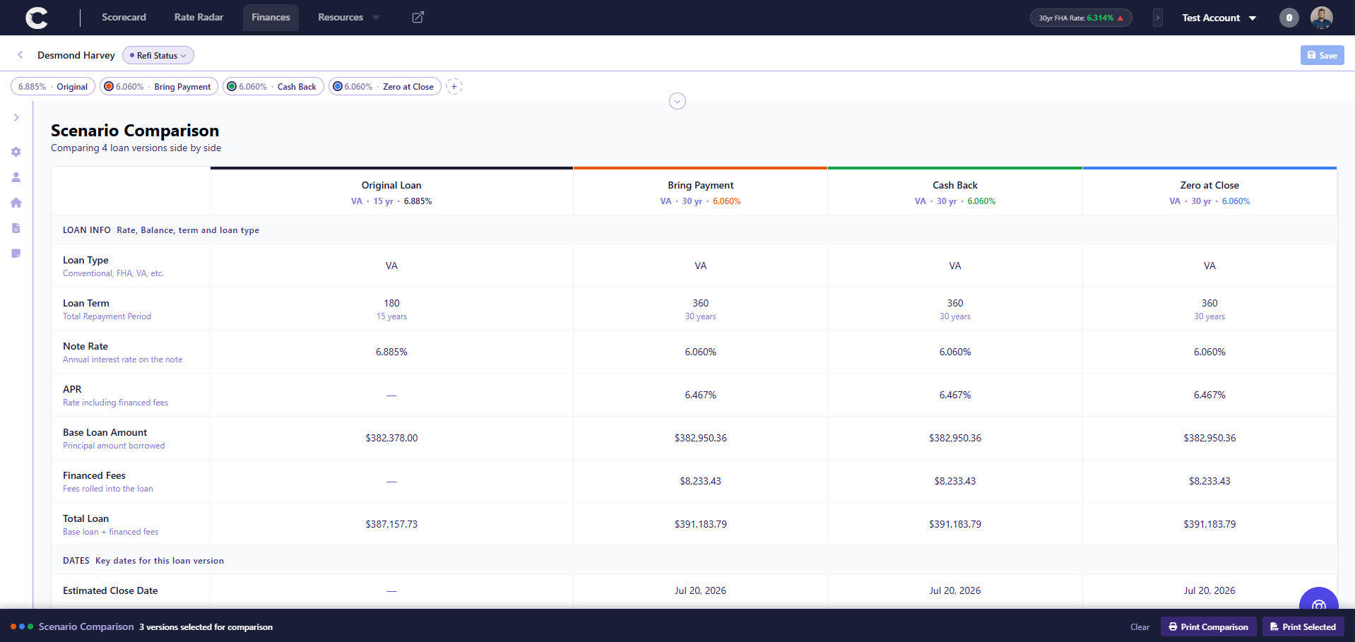 Cadence refi tool scenario comparison